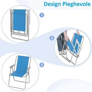 Sedia da Spiaggia Pieghevole in Metallo 49x45x74 Cm, Tessuto Oxford Azzurro con Braccioli, Arredo da Campeggio per Esterni - Product Image 3