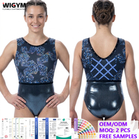 Maillot de Gimnasia Personalizado sin Mangas con Lentejuelas Bordadas y Pedrería, Unisex, Elástico en Cuatro Direcciones, Sin Costuras, Spandex/Poliéster, OEM ERP MES