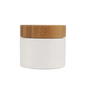 Beauty Body Butter Cosmetische Container Wit Plastic Pp Cosmetische Crème Pot Met Bamboe Deksel