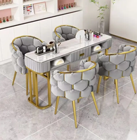 Nouvel arrivage de meubles de salon de beauté de la série moderne de luxe blanc or gris table de manucure des ongles dessus en verre