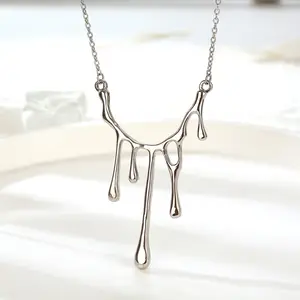 Fashion 316L Stainless Steel Sliver Plated Tassel Lava Irregular Waterdrop Unique Necklace For Ladies