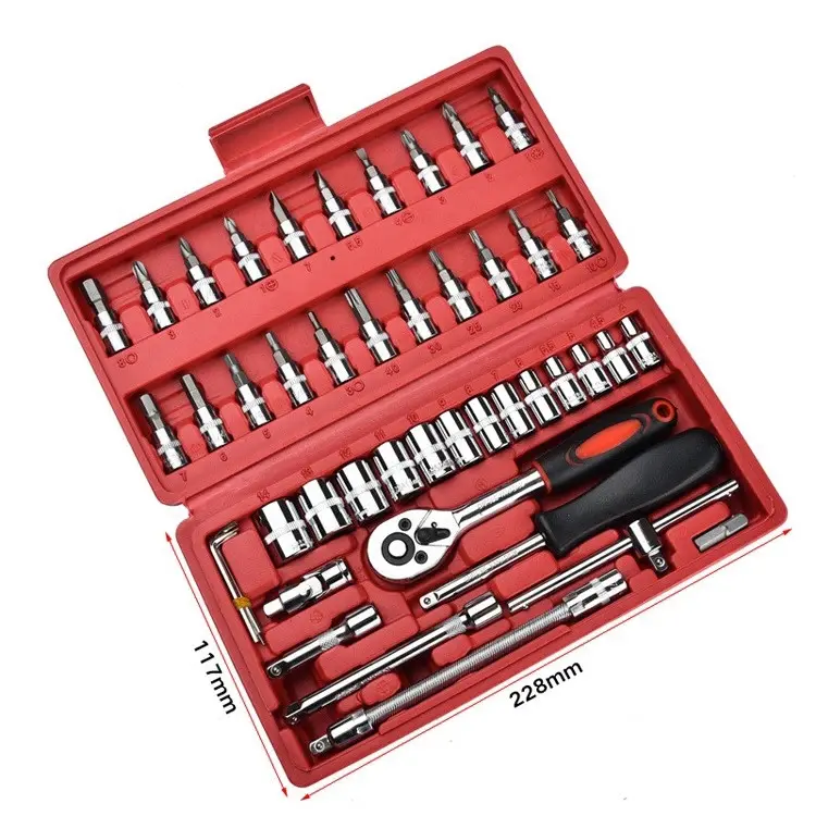1/4 Set di punte per unità chiave a cricchetto 46 pezzi In un Set di strumenti di riparazione automatica della macchina Set di chiavi a bussola a percussione