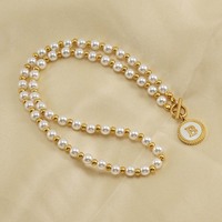 Collar de Moda con Letra de Concha de Perla y Oro para Mujer, Collar de Acero Inoxidable con Dije, Accesorios de Diseño al por Mayor