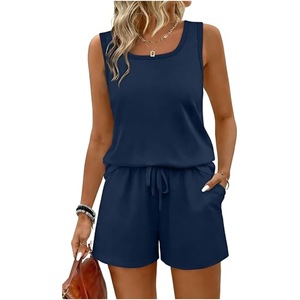 Conjunto de pantalones cortos y camiseta sin mangas para mujer, conjunto informal de dos piezas, ropa de playa de verano, transpirable - Product Image 2