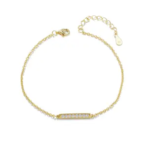 B0017 Luxury Design 925 Sterling Silver Round Zirconia Bar Charms Bracelet Jewelry