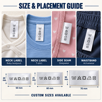 Étiquettes de soin en satin tissé personnalisées, imprimées, pliées au centre, avec instructions d'entretien et tailles, lavables, pour vêtements