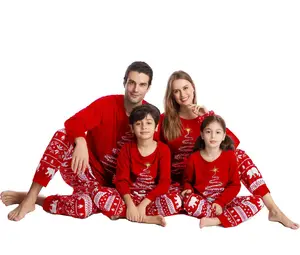 Keluarga Natal Piyama Pohon dan Kepingan Salju Dicetak Set Rumah Orang Tua-anak Pakaian Tidur Wanita XMas Keluarga Sesuai Piyama