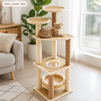Torre para Gatos Moderna y Ecológica de 47 Pulgadas, Árbol para Gatos de 4 Niveles para Interiores, 2 Condominios, Centro de Actividades de Cartón, Rascador