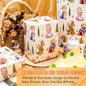 Dragon Prince And Princess <b>Wrapping</b> <b>Paper</b> 17 Inch X 33 Feet Art <b>Paper</b> For Baby Shower Birthday Party Decor - Product Image 2