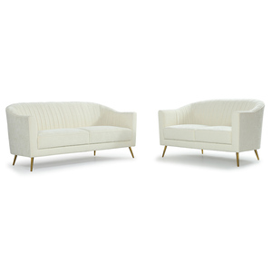 Ensemble de canapés en tissu bouclé crème de style nordique contemporain, fauteuil à dossier plissé et canapé 3 <span class=keywords><strong>places</strong></span> pour meubles d'appartement - Product Image 1