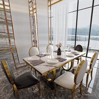 Ensemble table et chaises de salle à manger de style italien avec plateau en marbre et structure en acier inoxydable, table de salle à manger de style européen, nouveau modèle