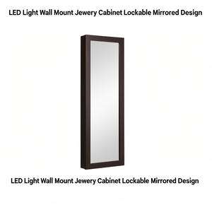 Gabinete de Joyería con Espejo y Luz LED, Montado en Pared, con Cerradura, Diseño Moderno con Marco Metálico Marrón, para Uso Doméstico - Product Image 1