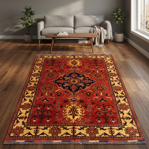 One of the Kind Afghani Hand-Knotted Rug <b>Red</b>/Cream Natural <b>Wool</b> & Cotton 7'2 X 5'4 Afg81 - Product Image 3