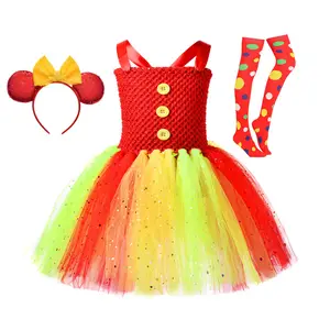 Halloween Christmas Circus Clown Girl Costume Handmade Tutu Dress Kids Funny Role Play Carnival Outfits