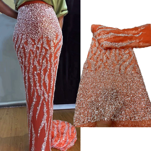 Ni. Ai Chất Lượng Cao Bị Cháy Màu Cam Đính Cườm Ren Vải Sang Trọng Ren Lưới Sequins Lưới Ren Với Ngọc Trai Cho Đám Cưới Đảng Ly6743 - Product Image 1