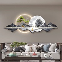 Peinture Paysagère Moderne de Luxe avec Éclairage LED pour Salon, Vues de Montagnes Dorées, Idéale pour les Murals au Dos du Canapé