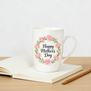 Taza de <span class=keywords><strong>Café</strong></span> Floral de Cerámica de 11 oz, Taza de Té con Diseño de Corona de Flores Rosadas, Regalo Encantador para el Día de la Madre y Cumpleaños - Product Image 2