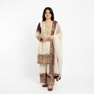 Ensemble Salwar Kameez brodé pour femmes, robe traditionnelle avec dupatta, tenue de fête de mariage - Product Image 1