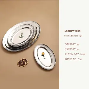 メーカー卸売モダンデザインステンレス鋼楕円形の浅いプレート皿滑り止めテーブルトップホテルパーティー用研磨金属 - Product Image 1