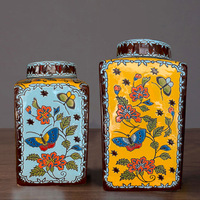 Vase en céramique de style chinois jaune, peint à la main, écologique, rétro, en porcelaine, articles décoratifs pour la table, pour le salon