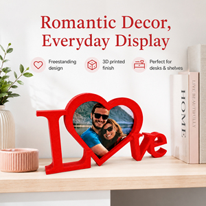Cornice portafoto 3D stampata a forma di cuore con scritta 'I Love You', decorazione romantica da tavolo per anniversari di coppia. - Product Image 2