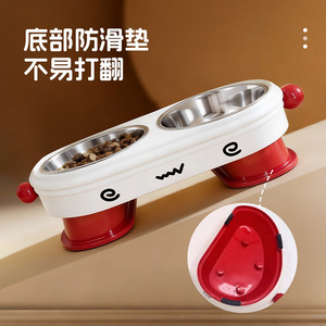 ชามอาหารสุนัขทรงสูงแบบพกพา ป้องกันการล้ม ป้องกันการกดทับคอ ชามคู่สำหรับอาหารและน้ำ บรรจุแยกชิ้น - Product Image 2