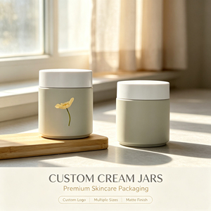 Custom Logo Frosted Beige 200g 8oz Cosmetics <b>Packaging</b> Wide Mouth Body Butter Scrub <b>Glass</b> Jars for Skin Care Nourishing Cream - Product Image 1
