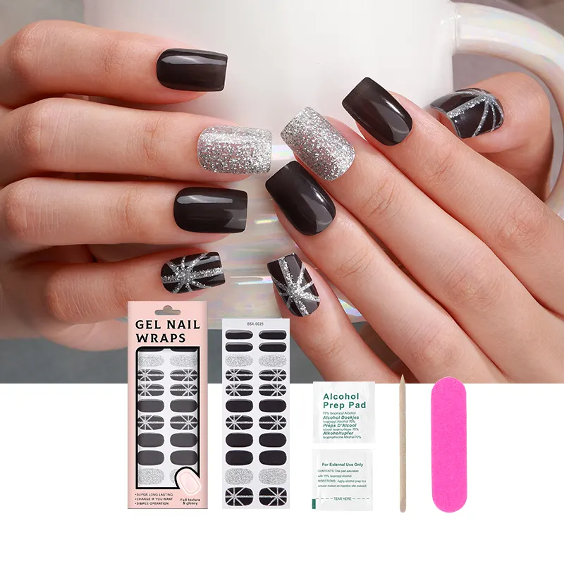 High Quality 20-Piece No Baked Plastic Gel Nail Wraps Solid Color Semi-Cured Nail Gel Sticker High-End Stickers   Decals