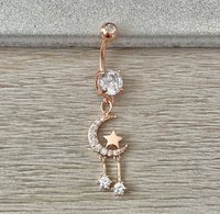 Anneaux de nombril en acier inoxydable, anneaux de nombril, piercing corporel, plaqué or, papillon, chirurgical, CZ, anneau de nombril lune, bijoux 18K