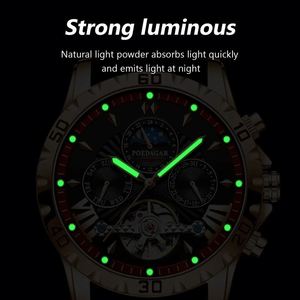 Montre mécanique automatique de luxe pour homme POEDAGAR 1410, en acier inoxydable, lumineuse, étanche, bracelet de 22 mm, affichage analogique - Product Image 3