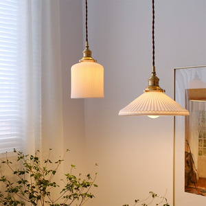 Dropshipping Shopify Vintage Ceramic Pendant <b>Light</b> Nordic Single Head Copper Body LED Warm Lamp For <b>Dining</b> Room Bedroom Decor - Product Image 6