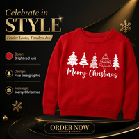 Pull en tricot côtelé pour enfants, col rond, manches longues, thème sapin de Noël, personnalisable OEM/ODM, 49% viscose, pour les fêtes d'hiver