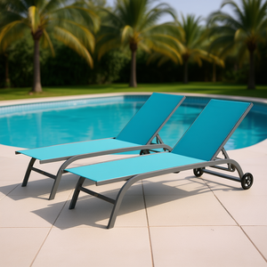 Juego de 2 Tumbonas de Exterior Color Azul Turquesa, Ajustables, para Piscina, Playa o Patio, con Ruedas - Product Image 2