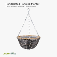Panier suspendu fait main style bohème rustique bicolore en corde de papier et bande de bois tressé pour véranda et rebord de fenêtre OEM