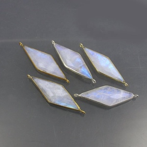 Rainbow Moonstone Marquise Shape Bezel Connector 925 Sterling Silver Jewelry With Gold Accent Silver Gold Number Pattern <b>Charms</b> - Product Image 1