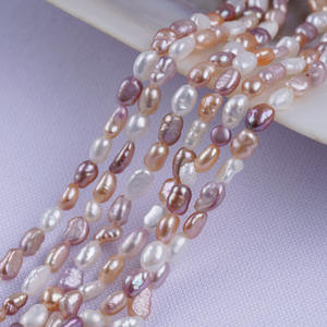Perles d'eau douce baroques naturelles blanches 18cm 3-4mm, brillantes des deux côtés, semi-finies pour collier et bracelet DIY, trou horizontal, Wenchi - Product Image 5