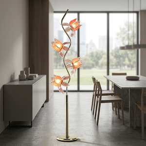 Sophisticated Pink Acrylic Lotus <b>Floor</b> <b>Lamp</b>, S Curve Golden Stand Artistic Floral Standing <b>Lamp</b> <b>for</b> Villa Living Room - Product Image 2