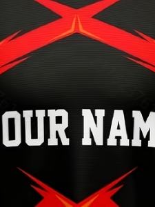 Camiseta de Fútbol Personalizada con Logotipo para Hombre, Uniforme de Fútbol con Patrones Dinámicos en Negro y Rojo, Venta al por Mayor - Product Image 4