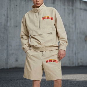 Men's TwinSet Long Sleeve Jacket Shorts Breathable Woven Polyester Casual Stand Collar <b>Letter</b> Print - Product Image 2