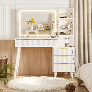 SENYU Factory Wholesale Wood Vanity Desk with Mirror Lights Power Outlet Storage Customizable Bedroom Makeup Dresser Desk - Product Image 5
