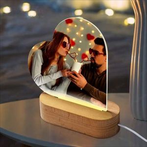Blank Panel for DIY Printing Sublimation Acrylic Photo Frame <b>Night</b> <b>Lights</b> with Warm LED Wooden Base Lighting - Product Image 1