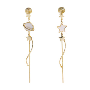 Pendientes Asimétricos de Estrella y Luna con Borlas, Plata S925, Estilo Coreano para Mujer, Joyería de Moda para Fiestas y Uso Diario - Product Image 1