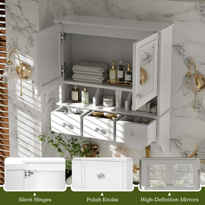 4 In 1 Bathroom <b>Mirror</b> Cabinet 24 Inch Wall Mounted With Drawers Organizer Hooks High Define <b>Mirrors</b> - Product Image 6