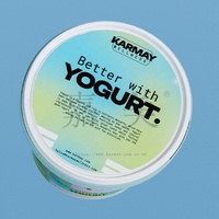 Pot en plastique pour yaourt et gelato avec couvercle et cuillère intégrée, rond, 500 ml, étiquette IML imprimée, pot pour crème sure