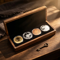 Boîte de présentation personnalisée en noyer pour pièces de monnaie, support en bois gravé sur mesure pour pièces de monnaie de collection avec doublure en velours, étui cadeau pour collectionneur