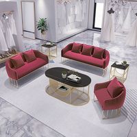 Canapé en Tissu Style Nordique, Structure Métallique Simple et Moderne, Combinaison Salon de Beauté/Boutique avec Petite Table Basse
