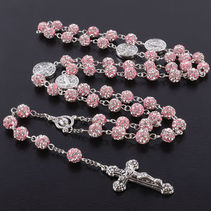 Großhandel 8mm Glas Strass Ball Rosenkranz Halskette katholische benutzer definierte Rosenkranz Halskette katholisch - Product Image 5