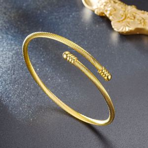 Nouveau Bracelet Élastique Torsadé Ouvert en Acier Inoxydable Argent, Or et Or Rose de 3 mm de Diamètre (63 mm) pour Hommes et Femmes - Product Image 3