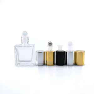 Custom Fancy Modieuze Platte Vierkante Glas 10 Ml Roll On Parfum Fles voor cosmetische verpakking met stalen bal