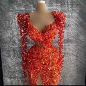 Al2025 Mermaid balo akşam parti elbise yeni stil ağır Lace up geri parlak kristaller payetli ziyafet elbise - Product Image 6